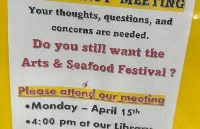 Community Arts & Seafood Meeting Flyer